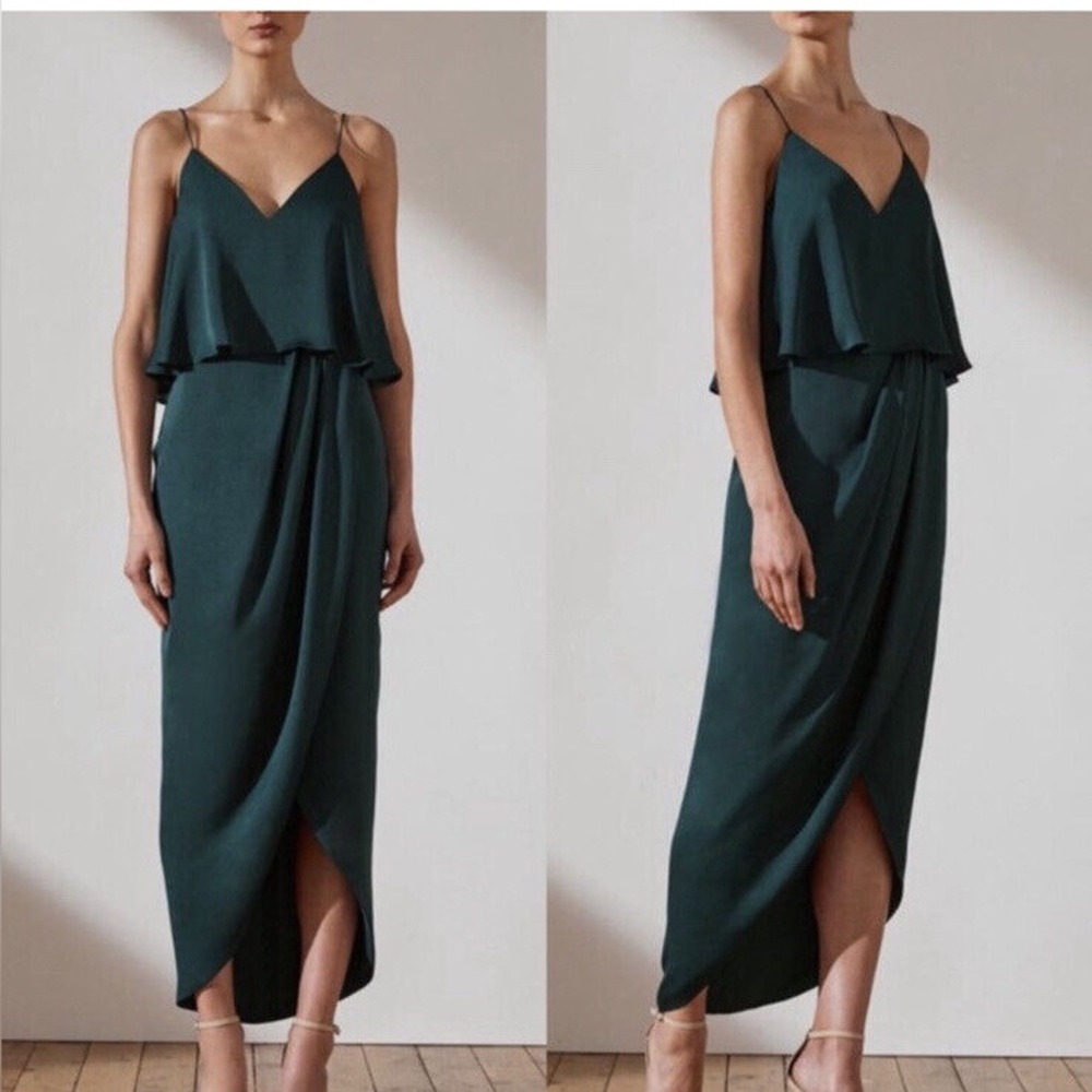 Shona Joy Luxe Cocktail Frill Dress Green Tulip Women's Sz 6